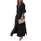 Jeanine™ | Abito lungo in lino con cintura