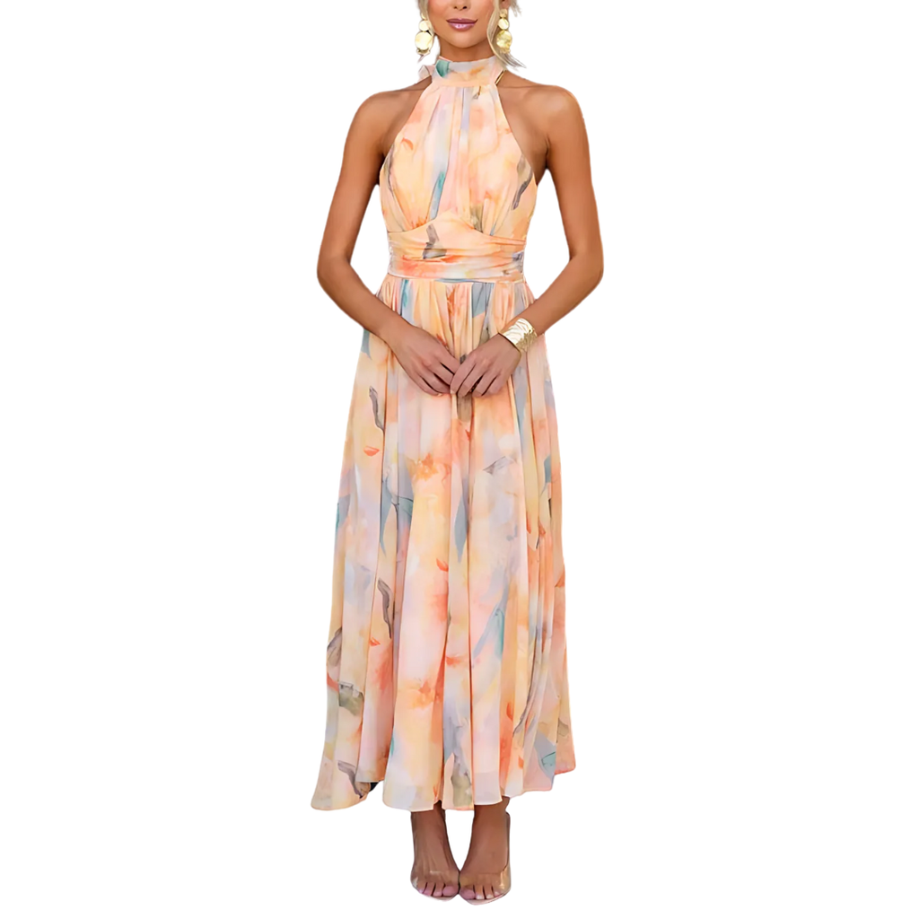 Leah™ | Elegante maxi abito in chiffon con scollo all’americana
