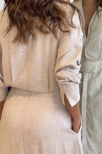 Jeanine™ | Abito lungo in lino con cintura