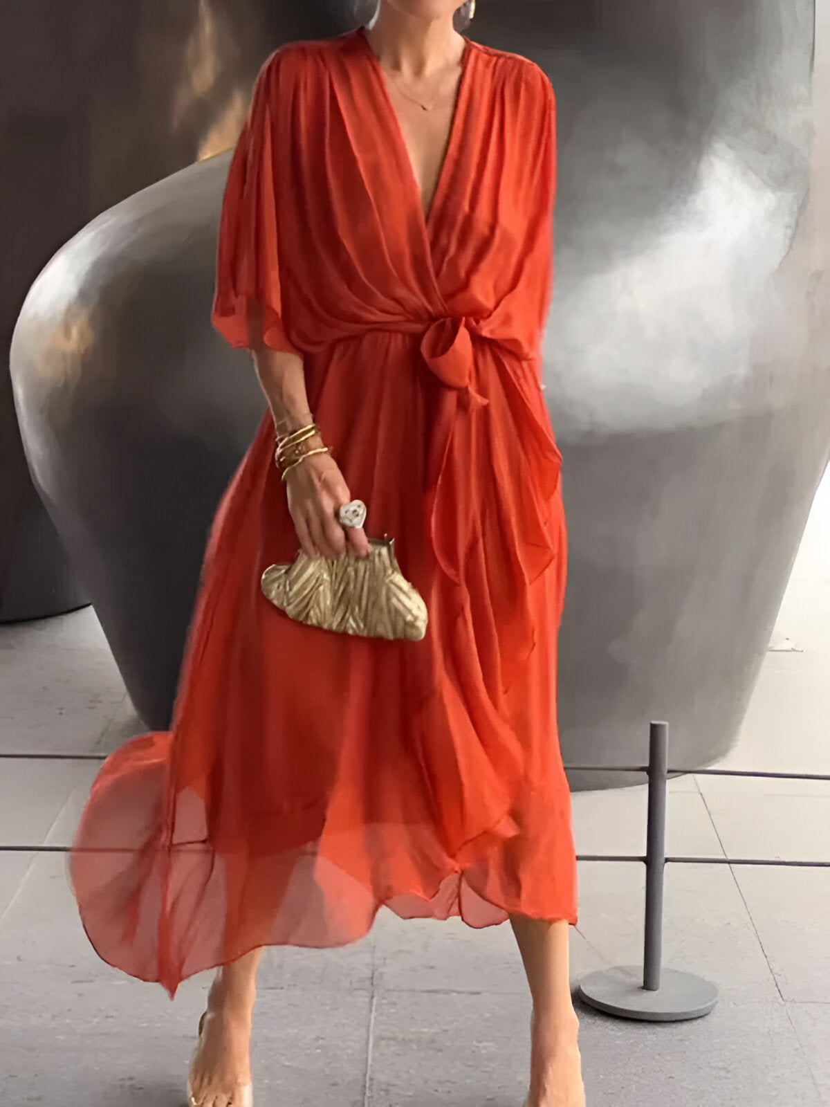 Daniela™ | Elegante abito midi plissettato con fiocco